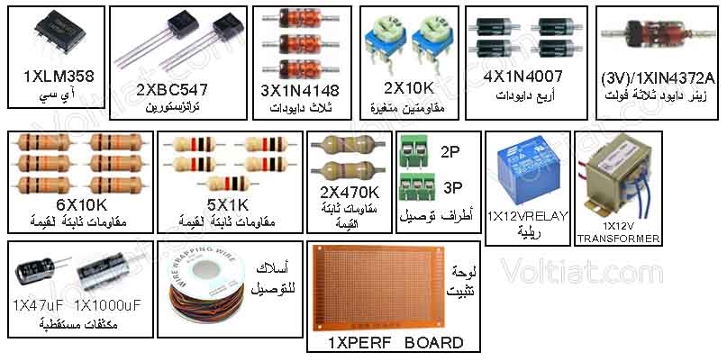 القطع الإلكتروينة المستخدمة في الدائرة
