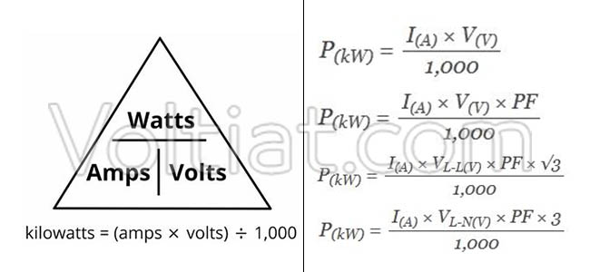 قوانين حساب الكيلو واط
