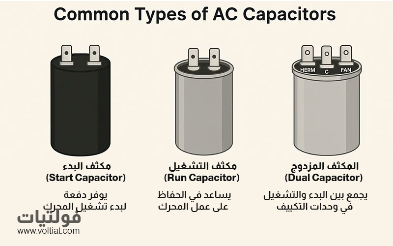 أنواع كابستور المكيف واستخدام كل نوع