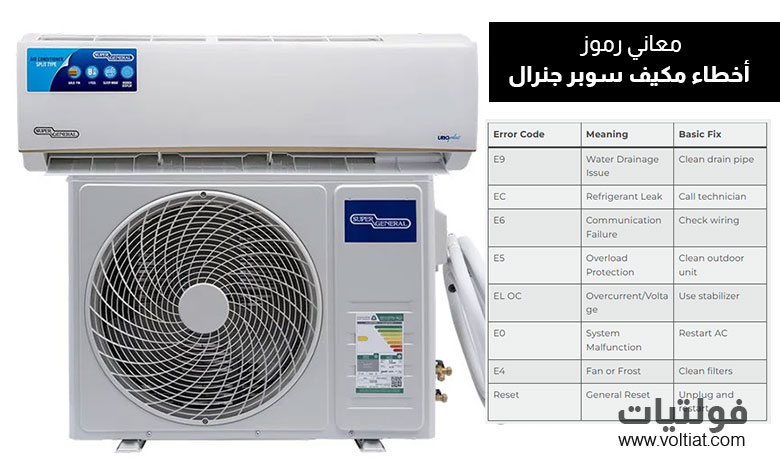 رموز أخطاء مكيف سوبر جنرال (Super General)