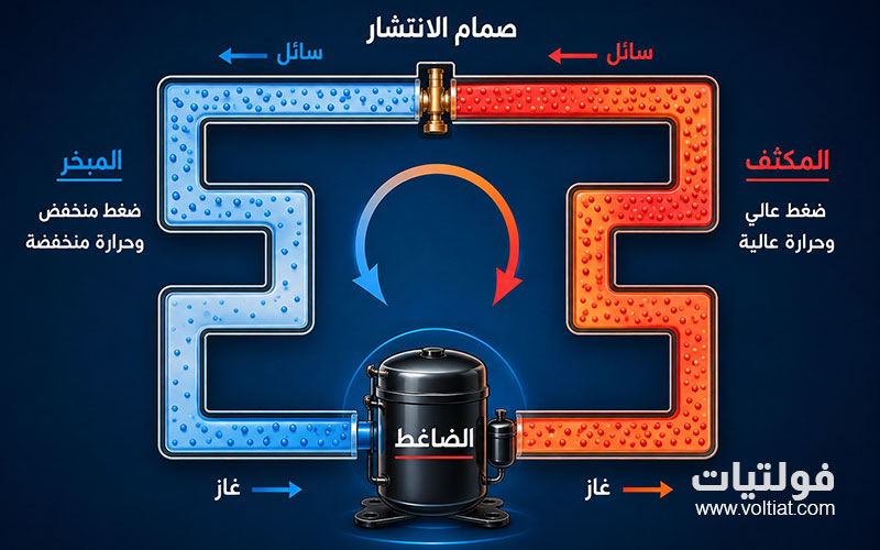 المكونات الأساسية لدورة التبريد