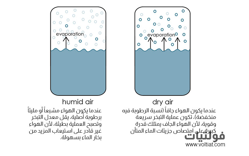 علاقة رطوبة الهواء بمعدل التبخر
