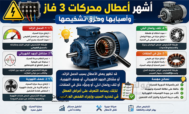 أشهر أعطال محركات 3 فاز وأسبابها وطرق تشخيصها