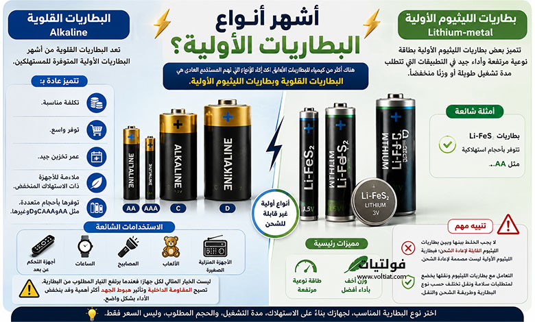 أنواع البطاريات الأولية