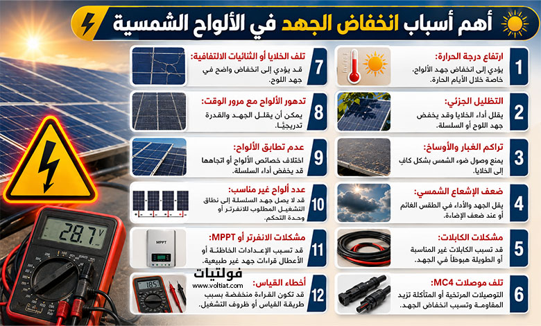 أهم أسباب انخفاض الجهد في الألواح الشمسية