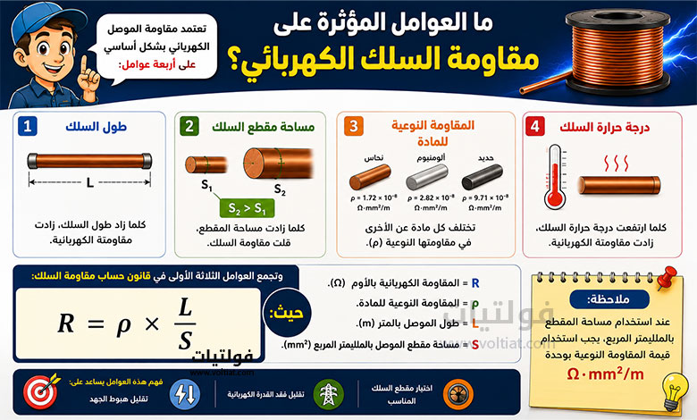 العوامل المؤثرة على مقاومة السلك الكهربائي