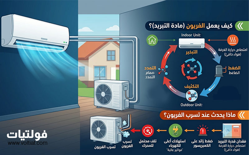 الفريون ودوره الأساسي في نقل الحرارة داخل نظام التكييف