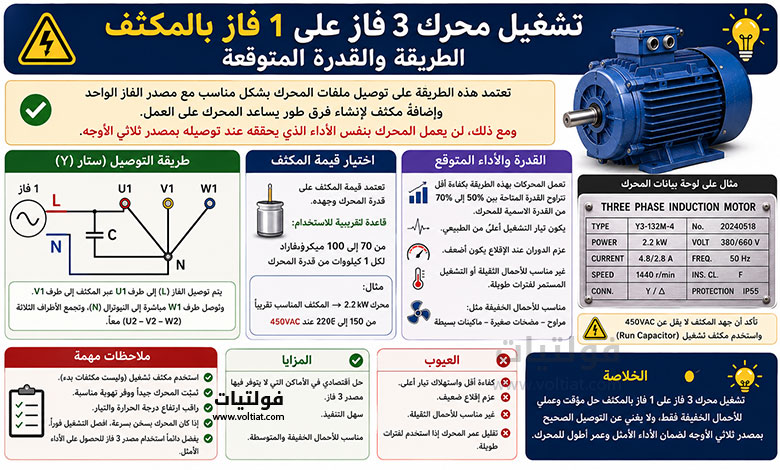 تشغيل محرك 3 فاز على 1 فاز بالمكثف