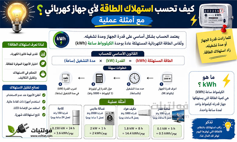 حساب استهلاك الطاقة الكهربائية