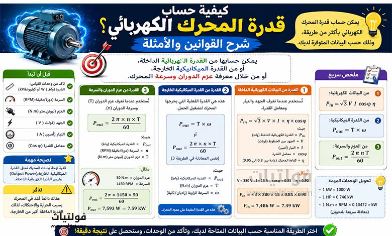 حساب قدرة المحرك الكهربائي