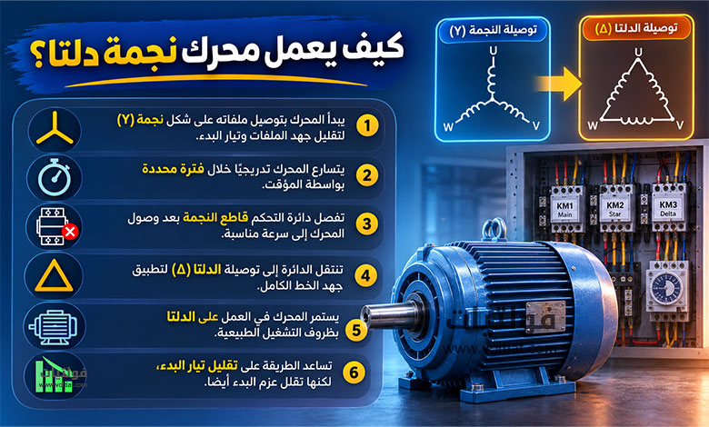 خطوات عمل نجمة دلتا بالمحركات الكهربائية