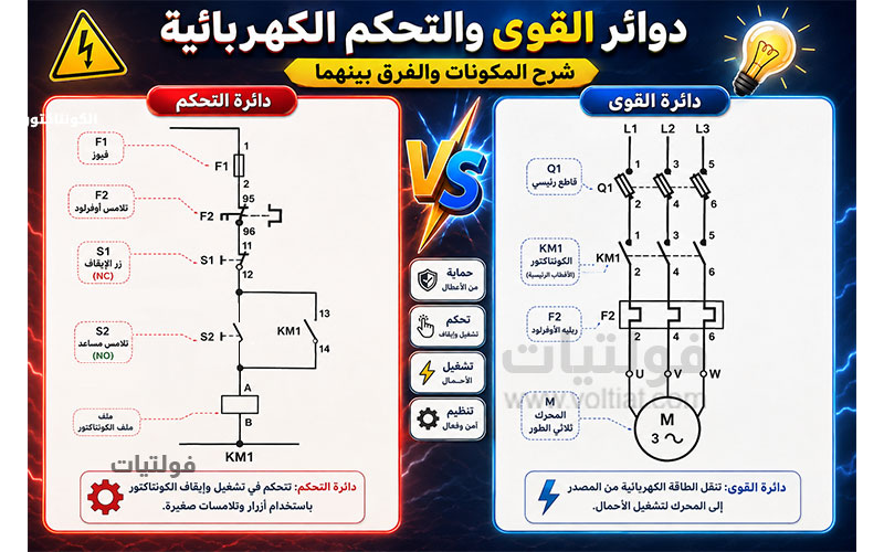 دائرة القوى التحكم المستخدمة في لوحات الكهرباء
