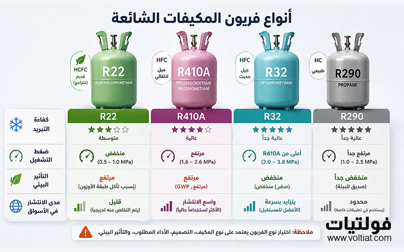 شرح أنواع فريون المكيفات وأهم الفروقات بينها