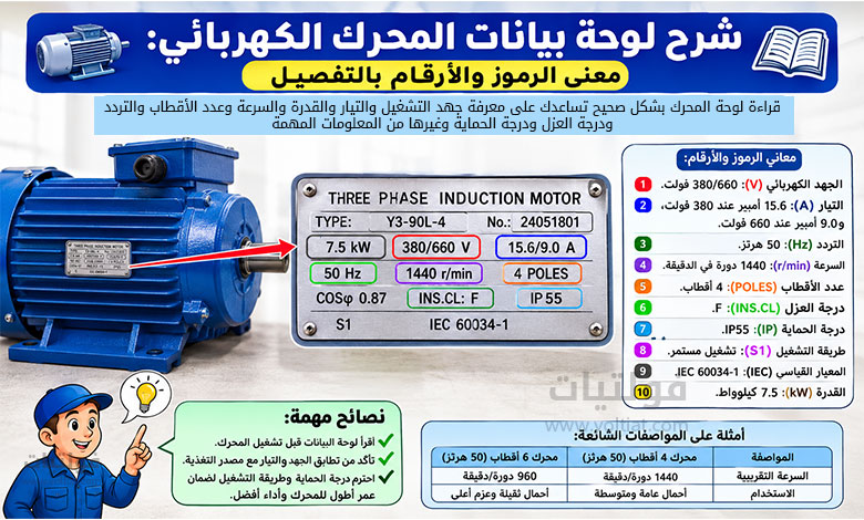 شرح لوحة بيانات المحرك الكهربائي