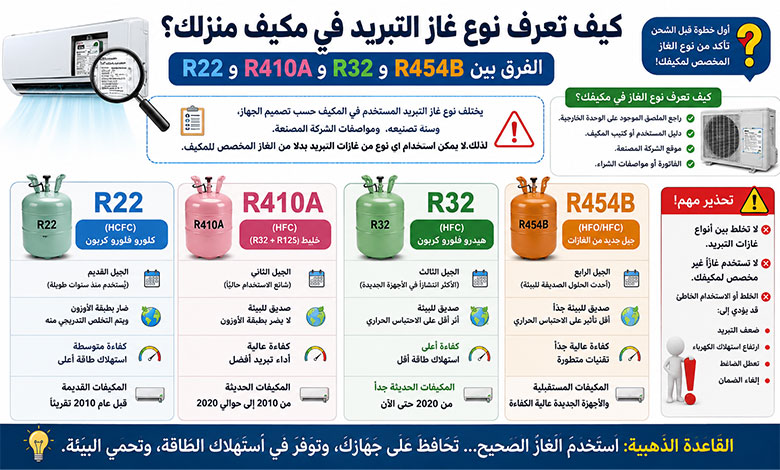 كيف تعرف نوع غاز التبريد المستخدم في المكيف؟