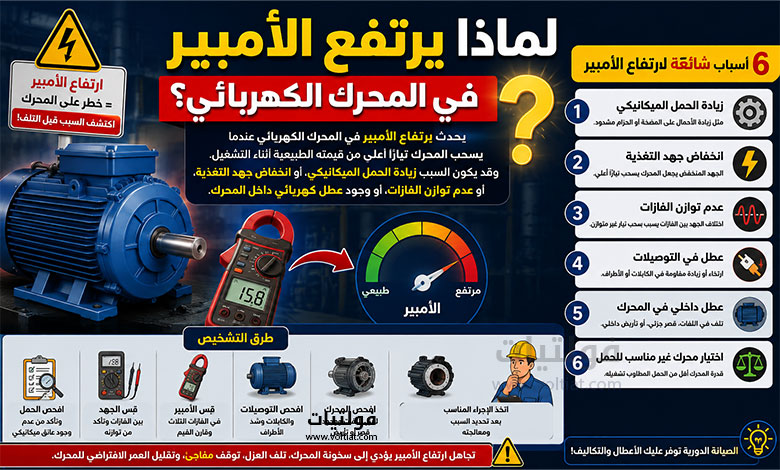 ما سبب ارتفاع الأمبير في المحرك الكهربائي؟