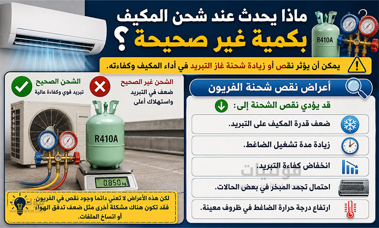 ماذا يحدث عند شحن المكيف بكمية غير صحيحة؟