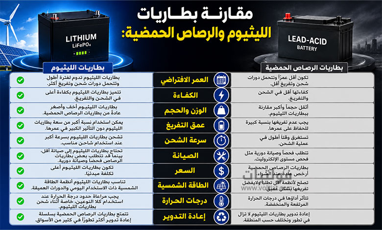 مقارنة بطاريات الليثيوم والرصاص الحمضية
