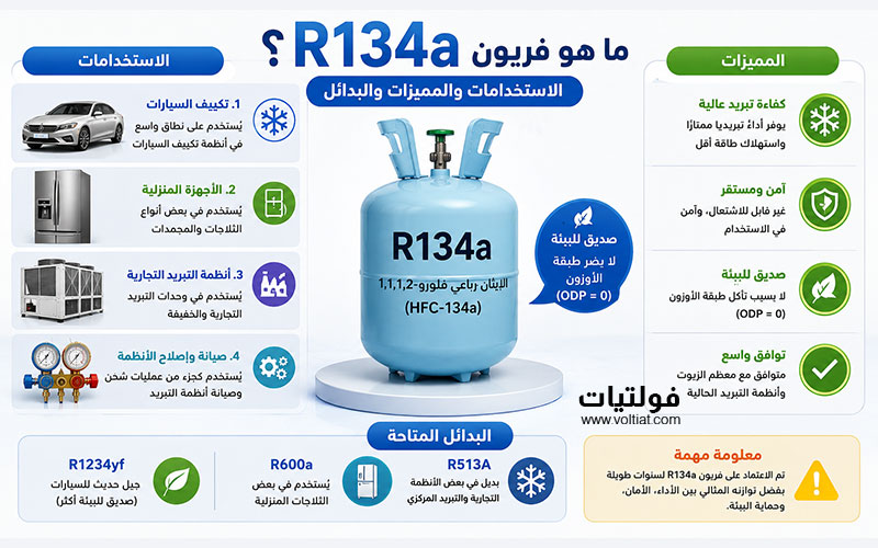 مميزات واستخدامات فريون R134a