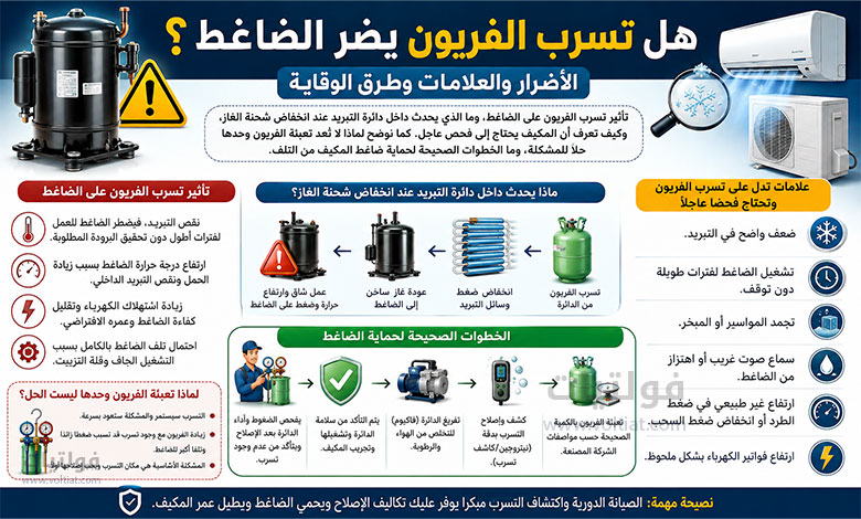 هل تسرب الفريون يضر الضاغط؟
