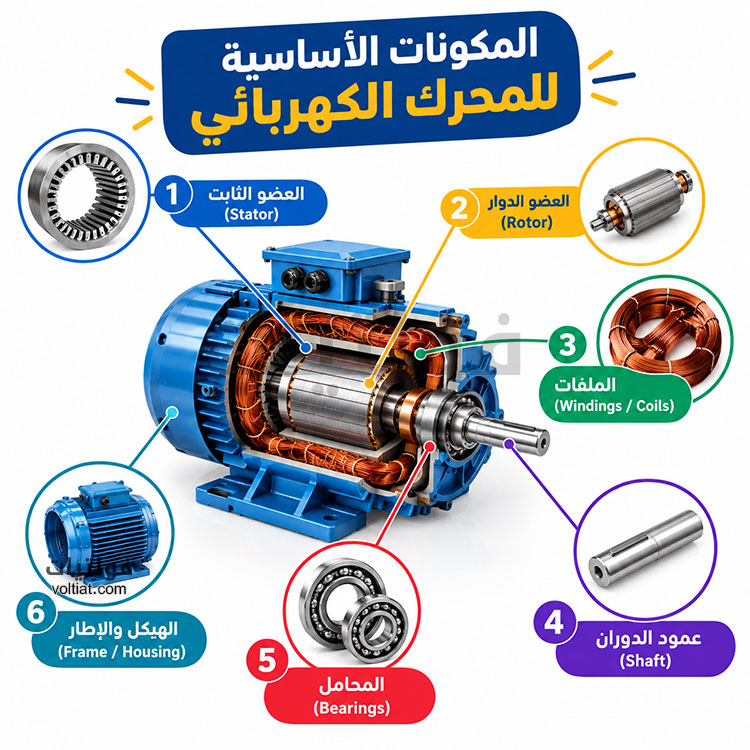 أجزاء المحرك الكهربائي الرئيسية