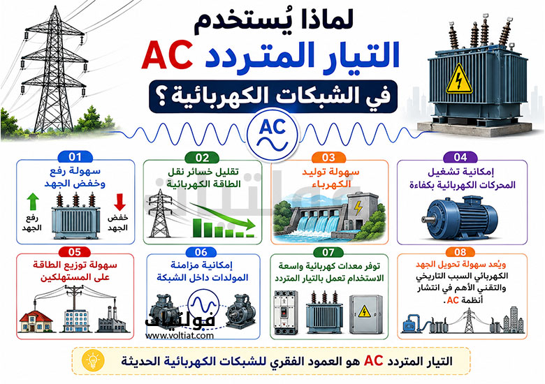 أسباب استخدام التيار المتردد في شبكات الكهرباء