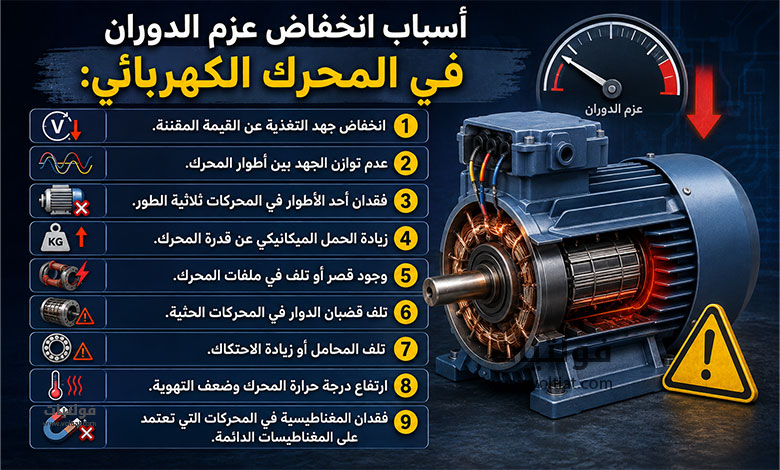 أهم أسباب انخفاض عزم دوران المحرك الكهربائي