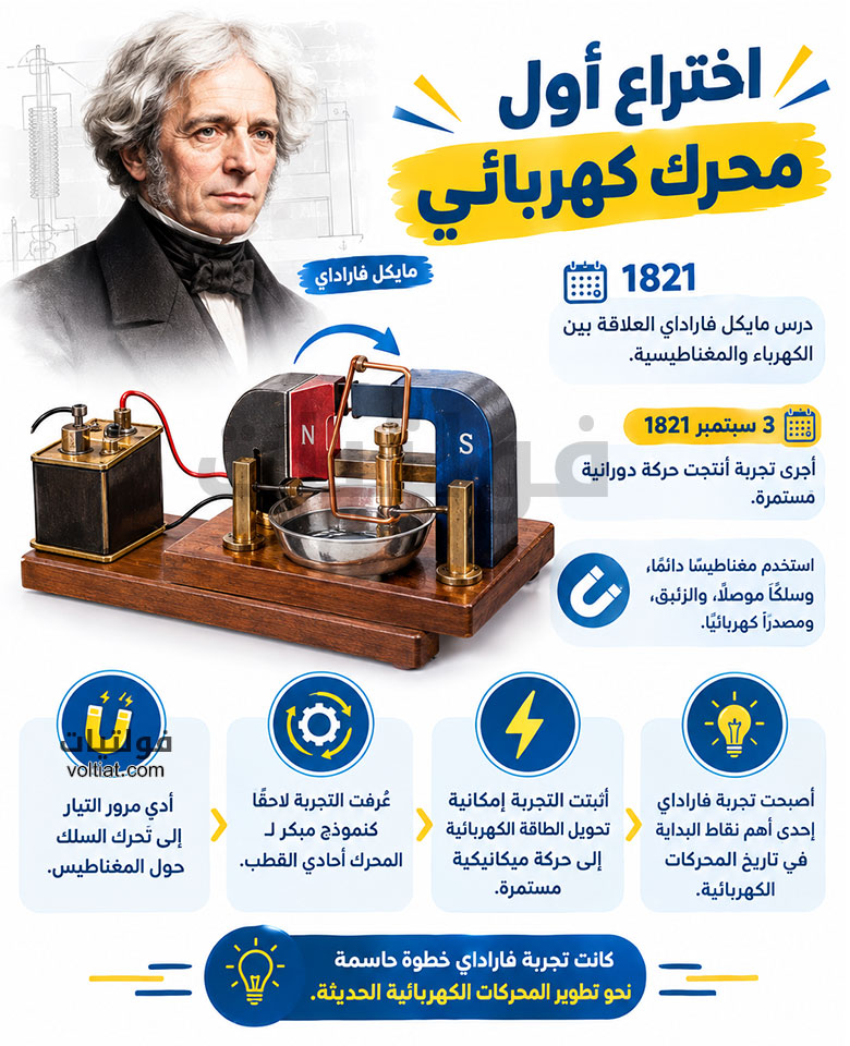 اختراغ فاراداي أول محرك كهربائي