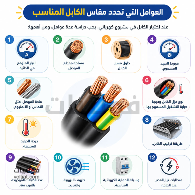 العوامل التي تحدد مقاس الكابل المناسب