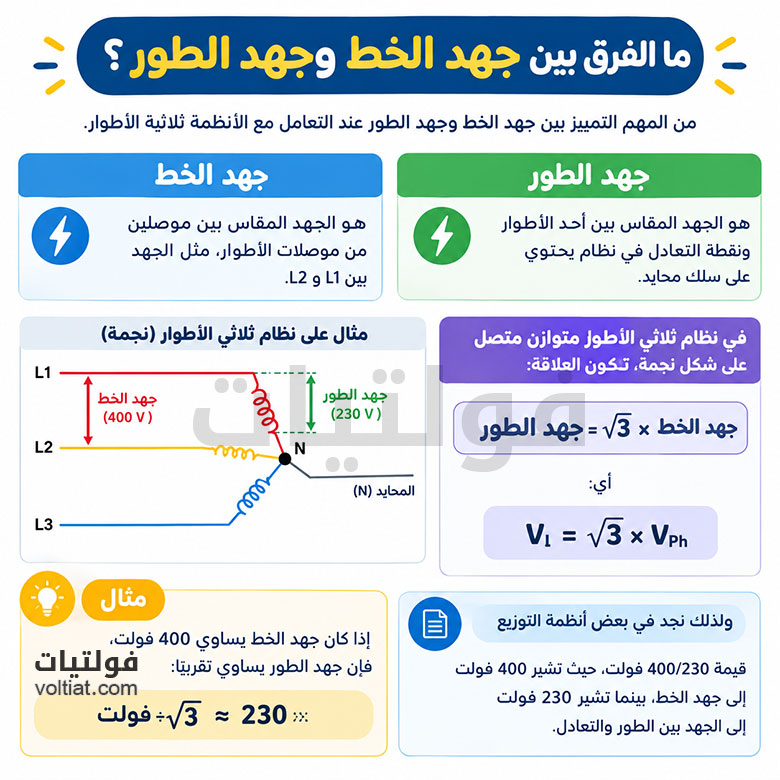 الفرق بين جهد الخط وجهد الطور