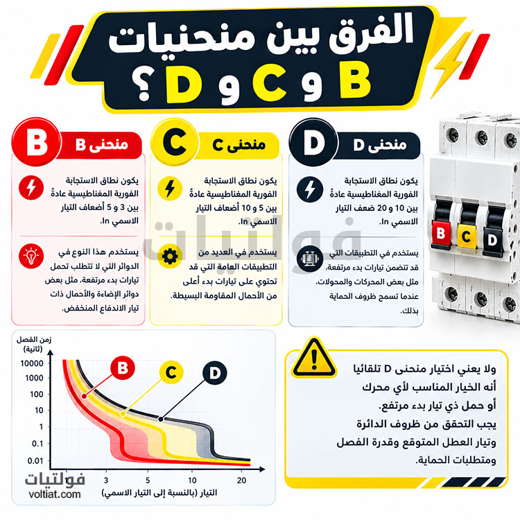 الفرق بين منحنيات B وC وD الخاص بالقواطع الكهربائية