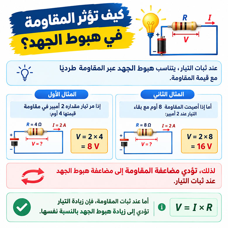 تأثير المقاومة في هبوط الجهد