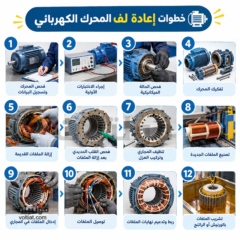 خطوات إعادة لف المحرك الكهربائي