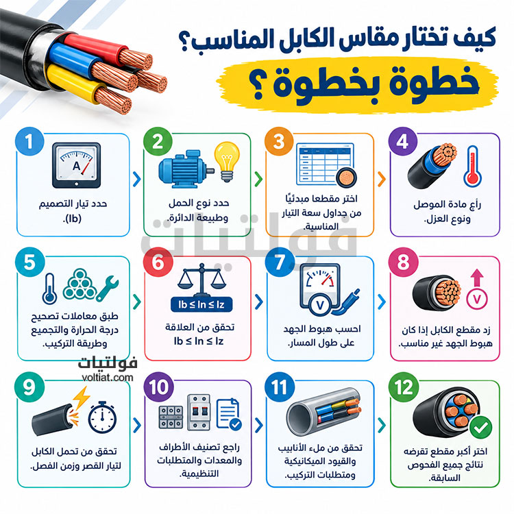 خطوات اختيار مقاس الكابل المناسب