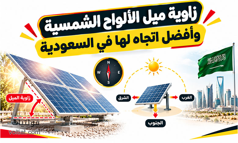 زاوية ميل الألواح الشمسية وأفضل اتجاه لها في السعودية