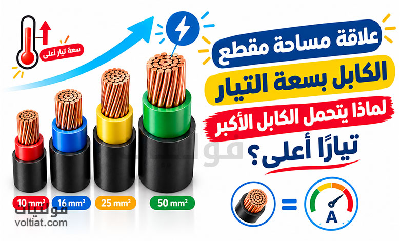 علاقة مساحة مقطع الكابل بسعة التيار