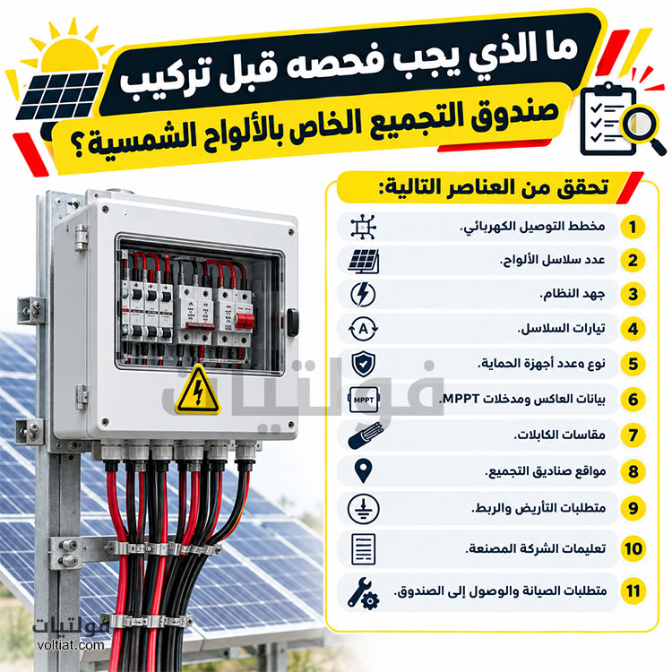 فحص ما قبل تركيب صندوق التجميع الخاص بالألواح الشمسية