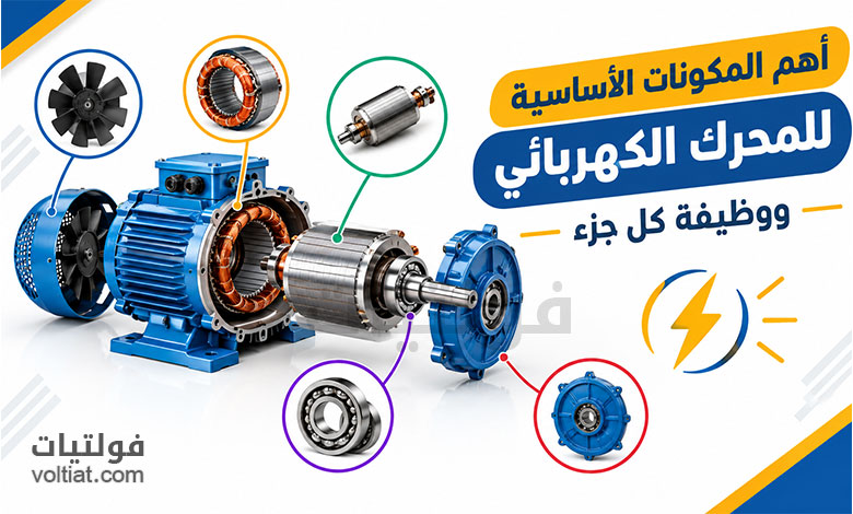 ما هي المكونات الأساسية للمحرك الكهربائي؟