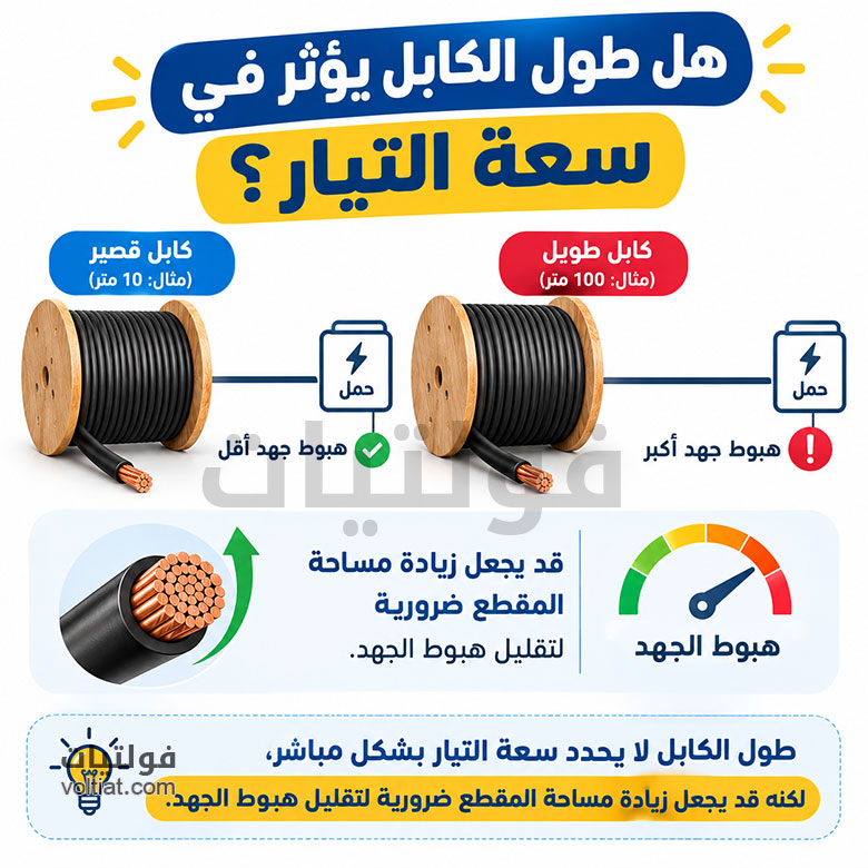 هل طول الكابل يؤثر في سعة التيار؟