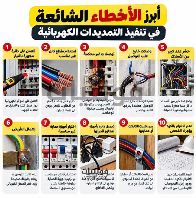 أبرز الأخطاء الشائعة في تنفيذ التمديدات الكهربائية