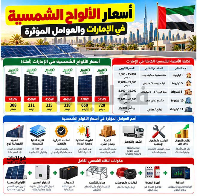 أسعار الألواح الشمسية في الإمارات لعام 2026