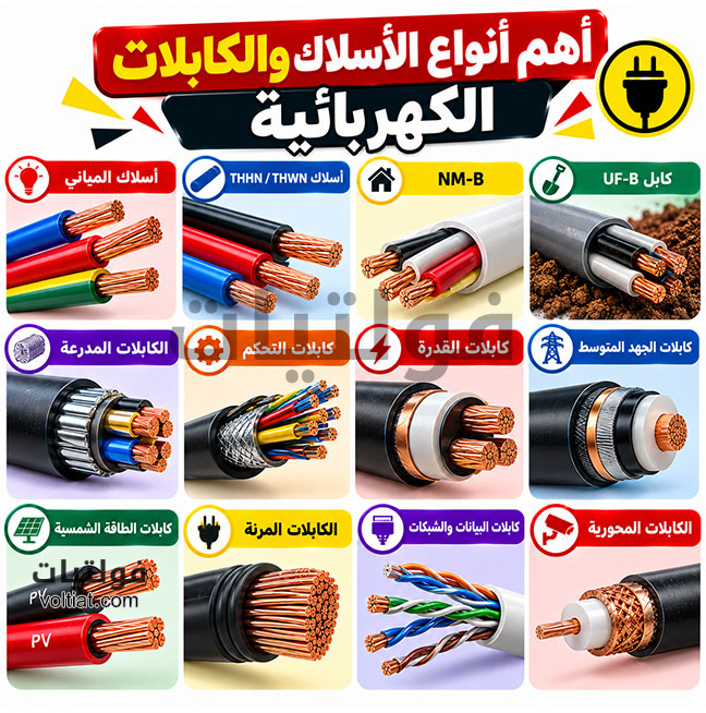 أنواع أسلاك الكابلات الكهربائية