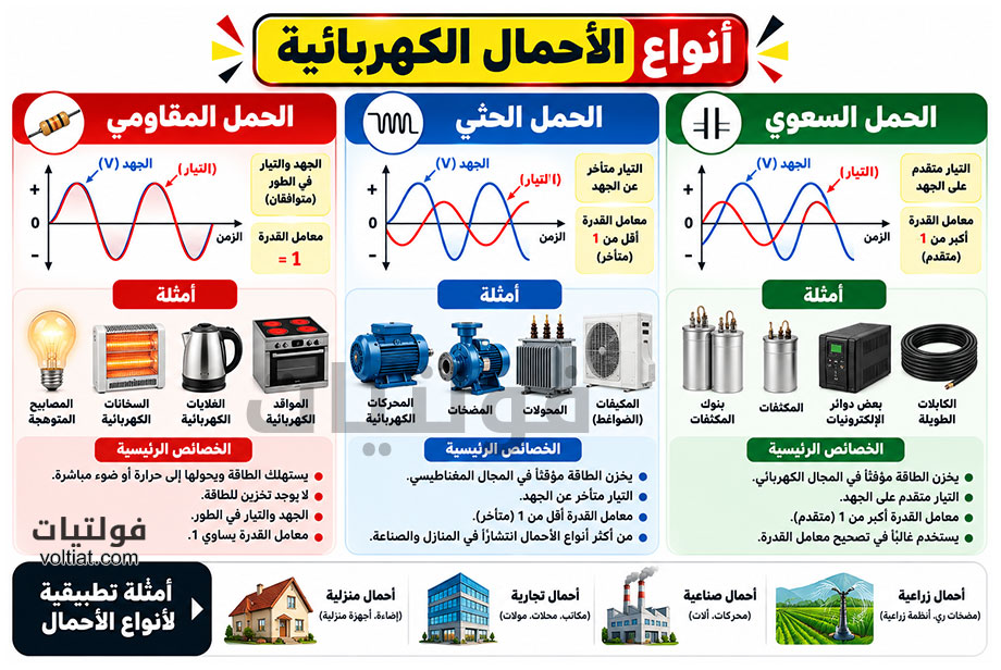 أنواع الأحمال الكهربائية