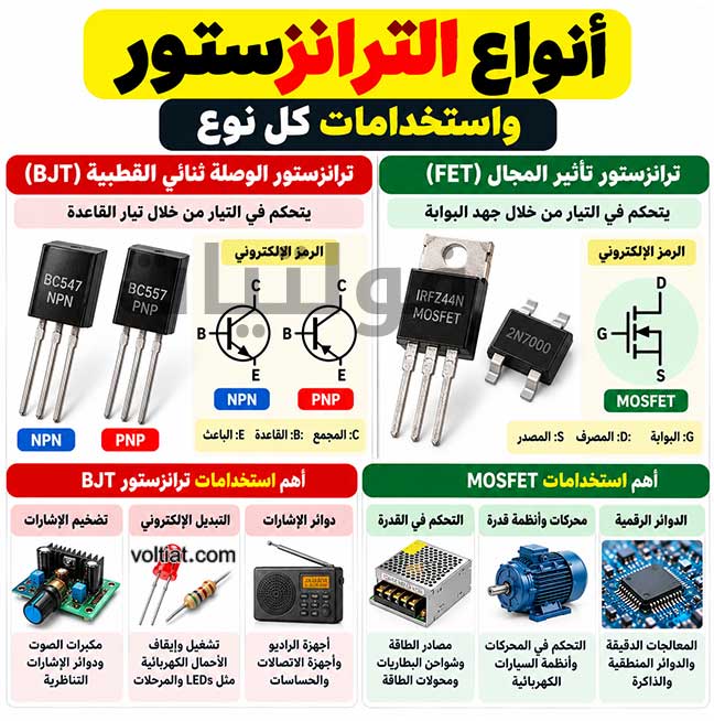 أنواع الترانزستور واستخدامات كل نوع