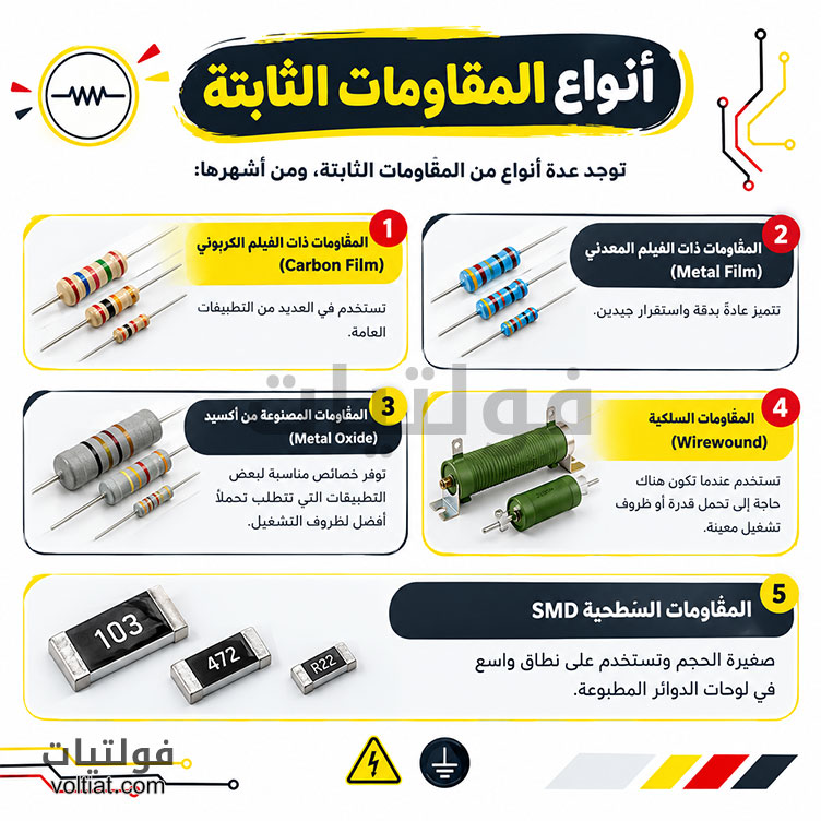 أنواع المقاومات الثابتة