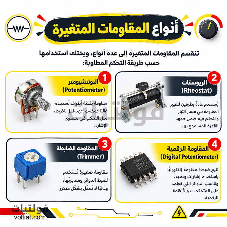 أنواع المقاومات المتغيرة