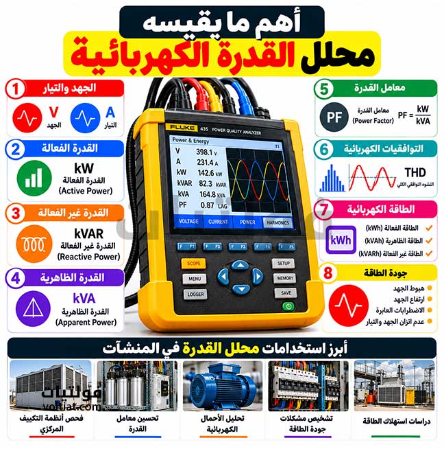 أهم ما يقيسه محلل القدرة الكهربائية