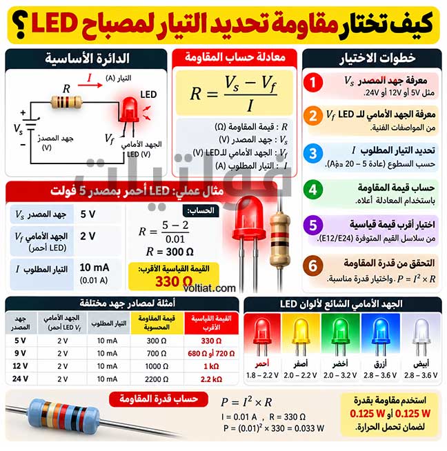 اختيار مقاومة لتشغيل ليد