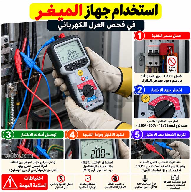 استخدام جهاز الميغر لفحص العزل