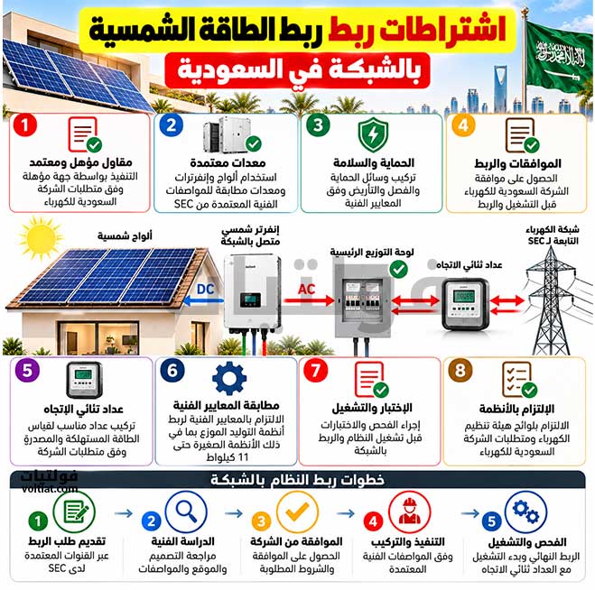 اشتراطات ربط نظام الطاقة الشمسية بالشبكة في السعودية